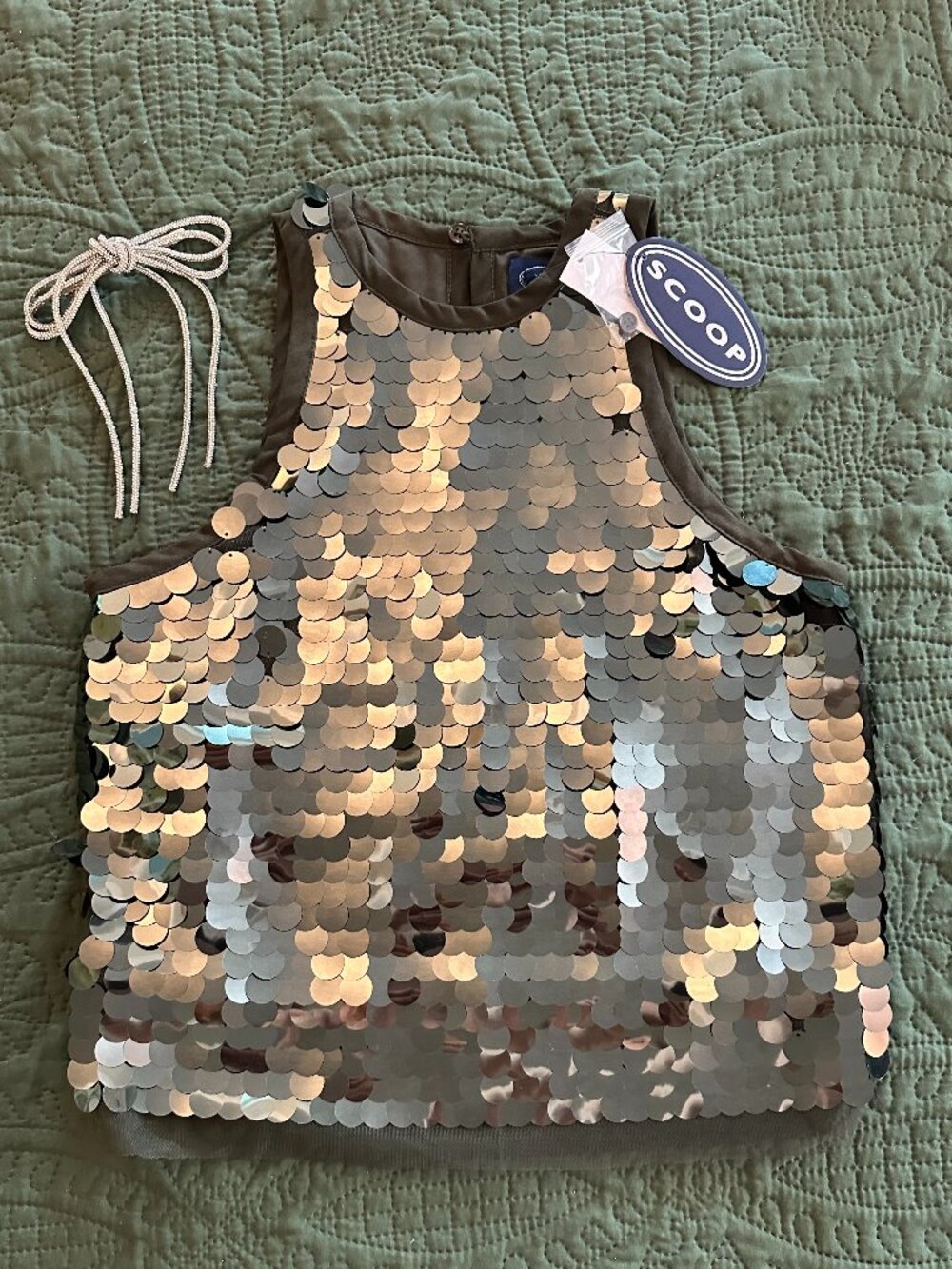 NWT Scoop Metallic & Reflective Circle Sequin Shingles Night Glam Look Tank - XS